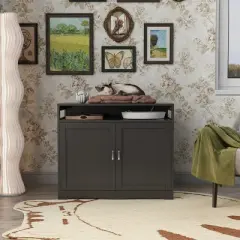 ELJGET Litter Box Cabinet, Cat Litter Box Furniture with Hidden Plug, Wooden Cat Washroom, Storage Cabinet Decorative Pet Crate House for Kitty