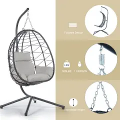 Gulches Egg Chair with Stand - Indoor/Outdoor Wicker Hanging Basket, Hammock for Living Room/Patio