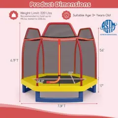Infans 7FT Kids Trampoline with Safety Enclosure Net Spring Pad & Jumping Mat for Kids