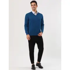 Lars Amadeus Men's Solid Color Knitted Long Sleeves V Neck Pullover Sweater