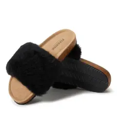 Fireside by Dearfoams Women's Canberra Genuine Shearling Band Footbed Slide Slippers