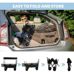 HTUTWOO Collapsible Wagon Cart with Canopy, 7" All-Terrain Wheels, Duty 480 lbs, Large Capacity for Camping, Shopping, Sports, and Garden Use