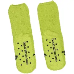 Dr. Seuss The Grinch Socks Kids Grinch Face Plush Slipper Socks w/ No-Slip Sole Green