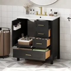 30"W Bathroom Vanity with Sink, Bathroom Storage Cabinet with Soft Close Door, 3 Drawers and Removable Tray - ModernLuxe