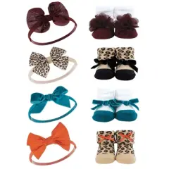 Hudson Baby Infant Girl 16Pc Headband and Socks Giftset, Fall Leopard, One Size
