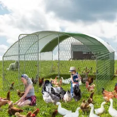 Chicken Coop, Chicken Run - Large Metal Walk-in Dome Cage with 4 Corner Reinforcement, Pet Playpen for 15-21 Chickens, Hens, Ducks, Rabbits (Silver)