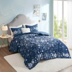 GlasFlength Bedding Sets Full Queen Celestial Comforter Set Deep Tranquil Magical Stargazing Themed For Teen Rooms, Blue, 18.5"*11.81"*9.45"