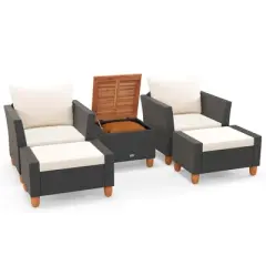 Costway 5 PCS Patio Furniture Set with Storage Table Ottomans Soft Pillows & Cushions