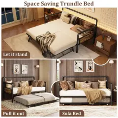 Metal Daybed Frame Twin Size,Heavy Duty Metal Twin Bed Frame,Daybed for Living Room Bedroom Guest Room