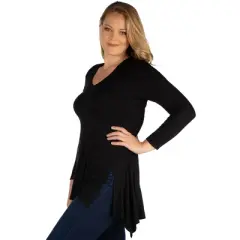 24seven Comfort Apparel Long Sleeve Split Hemline Plus Size Tunic Top