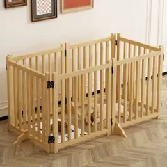 Hrinhom 6 Panel Dog Fences,Wooden Freestanding Dog Gates, Pet Gate