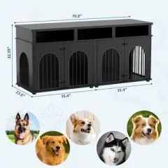 71'' Double Dog Crate Furniture &ndash; XL Indoor Dog Kennel with 3 Storage Shelves for 2 Medium Dogs
