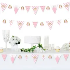 Big Dot of Happiness Little Princess Crown DIY Pink and Gold Princess Baby Shower or Birthday Party Pennant Garland Decoration Triangle Banner 30 Pc