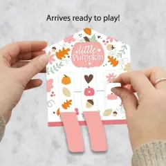 Big Dot of Happiness Girl Little Pumpkin - Fall Birthday Party or Baby Shower Game Pickle Cards - Pull Tabs 3-in-a-Row - Set of 12
