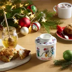 Butter Bell&reg; Crock &ndash; Farmhouse Honey Bee Christmas Ceramic Butter Keeper, Holiday Butter Dish with Beekeeper-Inspired Motif