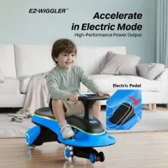 45W 2-in-1 Electric Wiggle & Swing Car for Kids &ndash; 2 Speeds, LED Flashing Wheels, Anti-Rollover, Pedal & Rechargeable Battery, Ages 3+ (170 lbs Max)