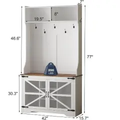 Farmhouse Hall Tree, 4-in-1 Entryway Organizer with 7 Shoe Cubbies & 7 Hooks, Storage Bench for Mudroom/Hallway/Bedroom