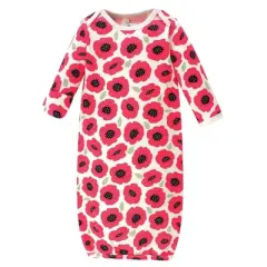 Touched by Nature Baby Girl Organic Cotton Long-Sleeve Gowns 3pk, Poppy, 0-6 Months
