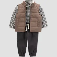 Carter's Just One You&reg; Baby Boys' 3pc Top & Bottom Vest Set - Brown/Gray