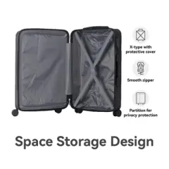 NAYSAYE Luggage ABS Hardshell 3 Piece Spinner Set with Secure Lock and Nested Design for Travel, Black, 19.88"*10.63"*29.92"