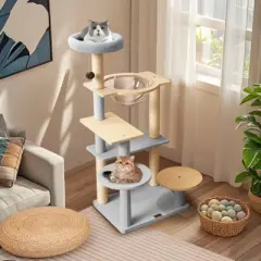 Costway Cat Tree Tower w/ Jumping Platforms Plush Climbing Activity Tower for Small Large Cats and Kittens