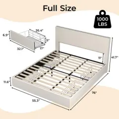 Bed Frame with Tall Tufted Wingback Headboard, Platform Velvet Upholstered Full Bed Frame with 4 Storage Drawers and Wooden