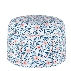 Jenny Round Skirted Ottoman Fiona Floral Porcelain Blush - Skyline Furniture