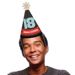 Big Dot of Happiness Boy 18th Birthday - Cone Happy Birthday Party Hats for Adults - Set of 8 (Standard Size)
