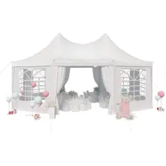 Erommy Party Tent, White Wedding Tent, Octagonal Heavy Duty Canopy with 6 Removable Sidewalls, 6 Church Windows and 2 Pull-Back Doors