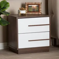 Mette Walnut Finished Wood Nightstand White - Baxton Studio
