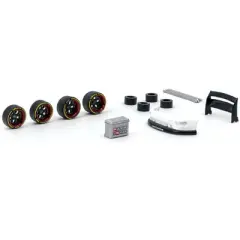 "AL13 Wheels DC 003" Red and Black Wheels and Parts Designed for RWB Models "Parts64" Series for 1/64 Model Cars by Tarmac Works