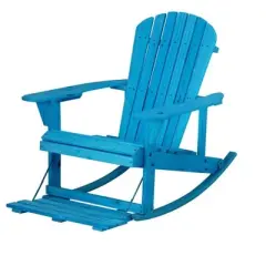 Jiallo Zero Gravity Collection Sky Blue Adirondack Rocking Chair with Built-in Footrest Set of 2 Rocking Chairs and 1 End Table