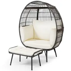 Costway 2 PCS Patio Wicker Lounge Basket Set Oversized Egg Chair with Soft Cushions