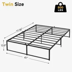 Twin Size Bed Frame Platform, 14 inch Metal Twin Bedframe with 3 in 1 Sturdy Steel Support, No Box Spring Needed Black Mattress Frame