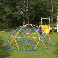 Sandinrayli 9.7 ft. Outdoor Metal Kids Climbing Dome Backyard Jungle Gym Play Set, Blue Plus Yellow