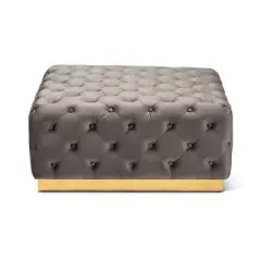 Verene Velvet Upholstered Square Cocktail Ottoman Gray/Gold - Baxton Studio