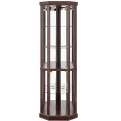 YOOCOZZ Lighted Corner Curio Cabinet &ndash; Elegant Glass Display Case (Built-in Lighting) for Antiques, Wine & Storage