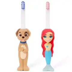 Toothbrush Toys Petey The Puppy & Aqua the Mermaid  Multipack, Extra Soft Bristles with Easy Grip for Small Hands, Makes Brushing an Adventure