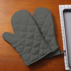 Home Mart Goods Grey Heat Resistant Thick Soft Quilted Lining Kitchen Oven Glove Mitts