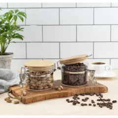 JoyJolt Kitchen Storage Jars with Airtight Bamboo Clamp Lids - 12 oz - Set of 2
