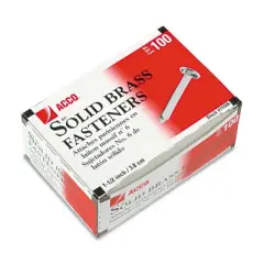 ACCO #6 Brass Prong Paper Fasteners, 1.5" Capacity, Brass, 100/Box