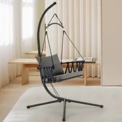 Costway Hanging Swing Hammock Chair with Stand Metal Frame Woven Backrest Seat  Cushions