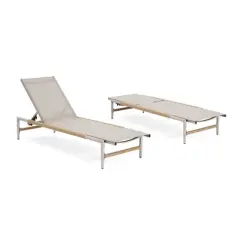 Outdoor Patio Aluminum Chaise Lounge, Aluminum Frame Chaise Lounge with Breathable Mesh Seat, Patio Chaise Lounge with Rope-Wrapped Rounded Legs-Koiai