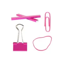 JAM Paper Desk Supply Assortment Pink 1 Rubber Bands 1 Small Binder Clips 1 Staples & 1 Small Paper