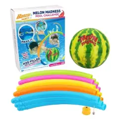 Banzai Melon Madness Pool Challenge Underwater Water-Filled Ball with 3 22" Diameter Target Hoops, Garden Hose Adapter, and Underwater Ball, 4 Pack