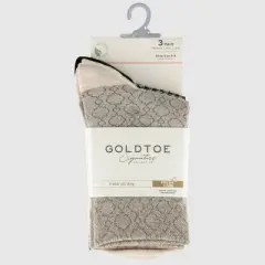 Goldtoe Signature Collection Women's 3pk Fresh Care Geo Damask Mid Crew Socks - Oatmeal Heather/Off White/Houndstooth 6-9
