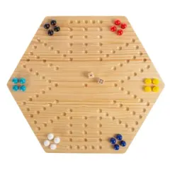 Toy Time Wooden Strategic Game Set With Board, Marbles, and Dice