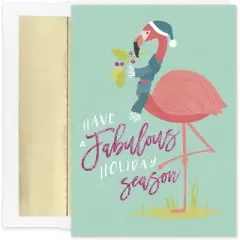 Masterpiece Studios Warmest Wishes 16-Count Boxed Holiday Cards With Foil-Lined Envelopes, 7.8" x 5.6", Fabulous Flamingos (940800)