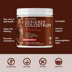 Designer Wellness, Pure Bovine Colostrum Powder, Gut Health & Bloating, Skin & Hair, Gluten Free, Chocolate, 30 Servings