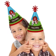 Big Dot of Happiness Farm Animals - Cone Happy Birthday Party Hats for Kids and Adults - Set of 8 (Standard Size)
